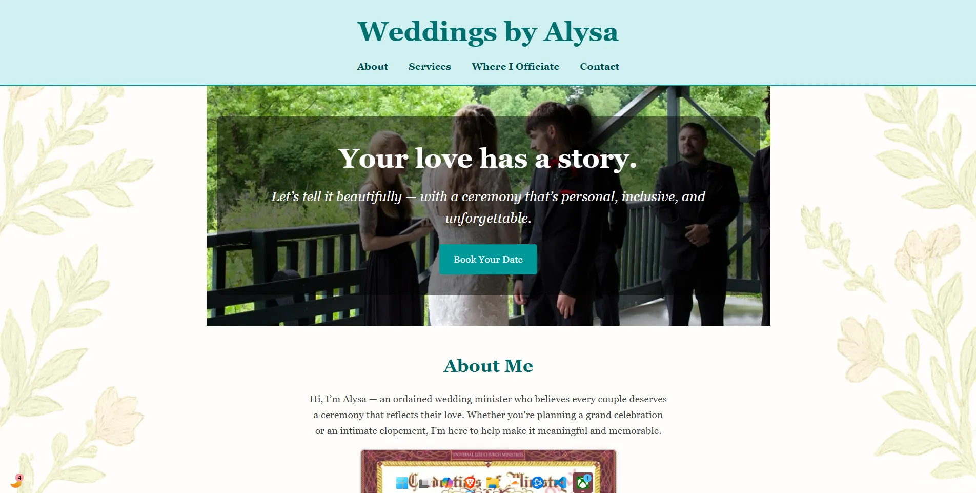 Screenshot of Weddings by Alysa website homepage